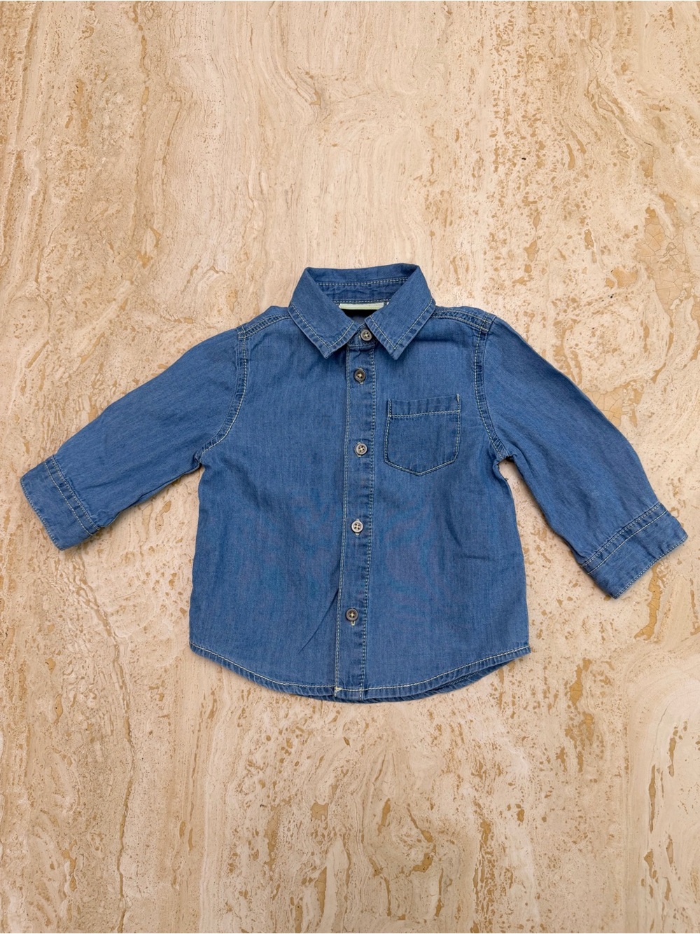 Girls Long-Sleeve Denim Button-Up Shirt - Blue 6-9 months